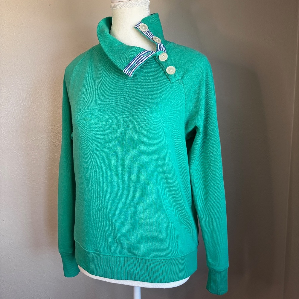 J. Crew Wide Button-Collar Pullover Sweatshirt in Cloudspun Fleece - Picture 2 of 8